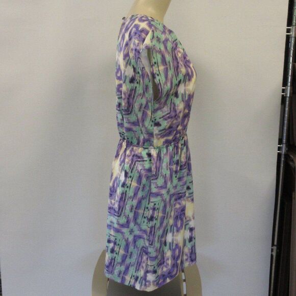 KENSIE Purple Green Geometric Print Lined Mini Dress Womens Size M Elastic Waist - Picture 5 of 12